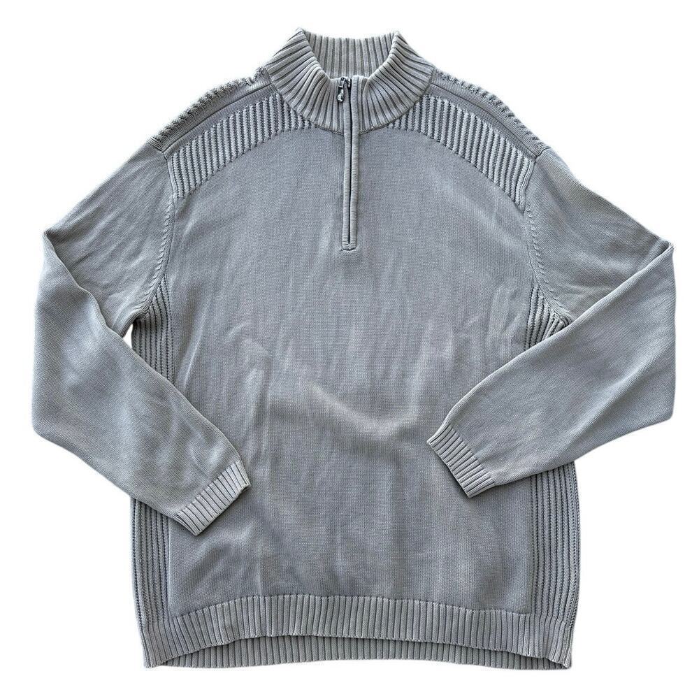 Men’s Nat Nast Quarter Zip Tan Sweater 100% Cotton Size Large